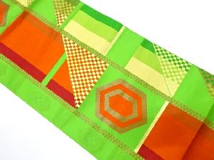 本場筑前博多　幾何学に古典柄織り出し　名古屋帯